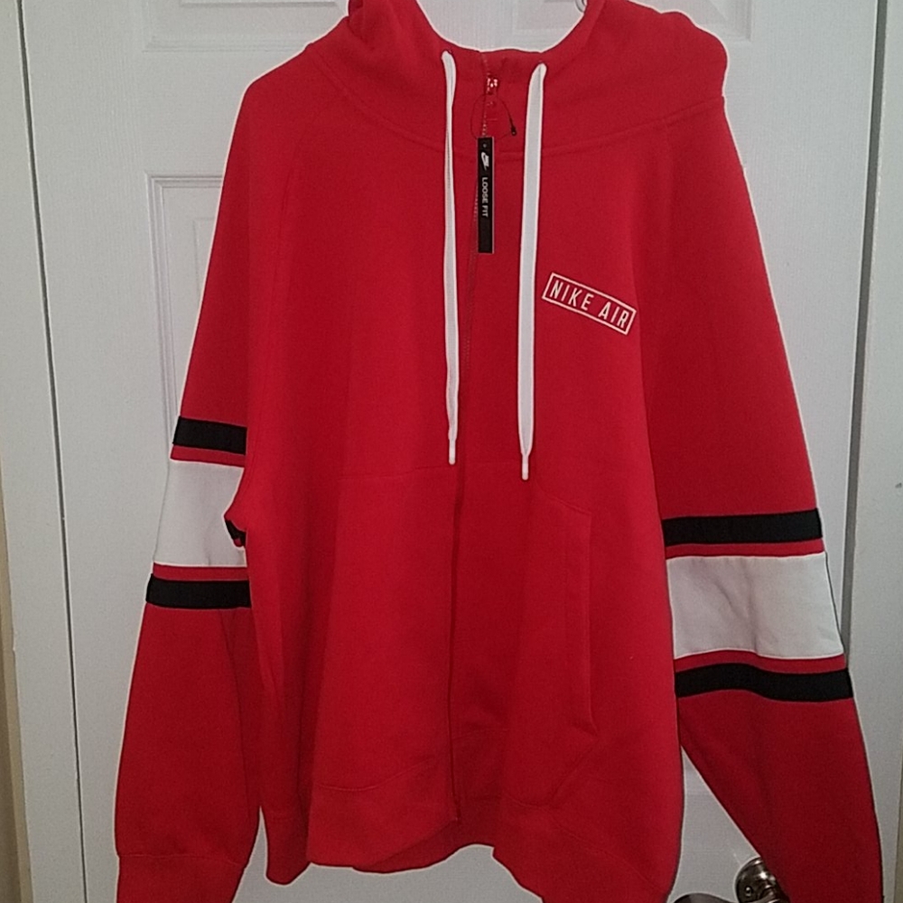 NWT Men's Nike Air Red Full Zip Hoodie Size XXL - Loose Fit